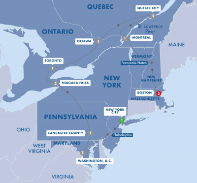 Map showing the Tour regions